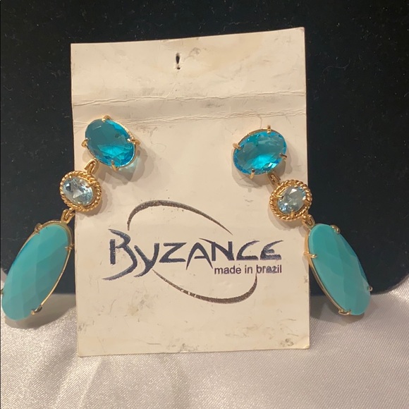 Crystal topaz and gemstone earrings 2” drop - Picture 7 of 7